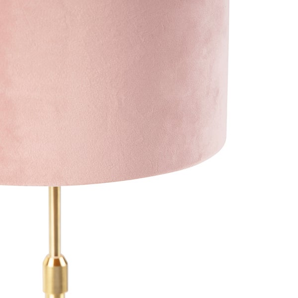 Tischleuchte gold / messing mit veloursschirm pink 25 cm - Parte