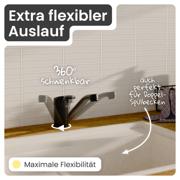 Küchenspüle mit flexibler Armatur, 360 Grad schwenkbar