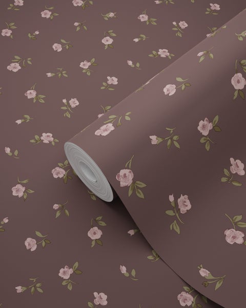 ESTAhome Tapete Blumenmuster Braun und Rosa - 50 x 900 cm - 139835