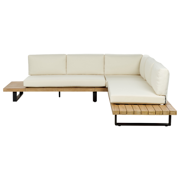 Garten Ecksofa mit Tisch 5-Sitzer MYKONOS rechtsseitig zertifiziertes Akazienholz Cremeweiß