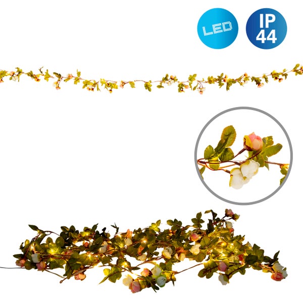 Dekorative Lichterkette mit Rosen und LED-Beleuchtung, Schutzart IP44