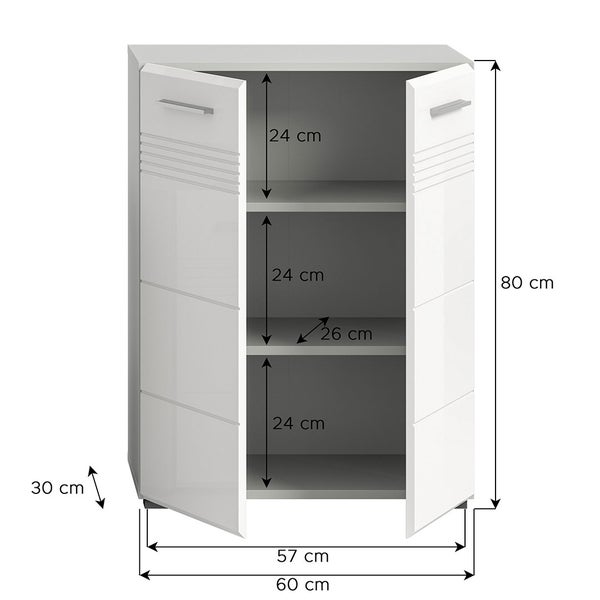Copa Badschrank 2 Türen weiß Hochglanz. 60 X 30 X 80 cm