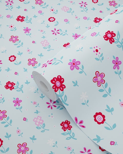 ESTAhome Tapete Blumen Türkis - 53 cm x 10.05 m - 137317