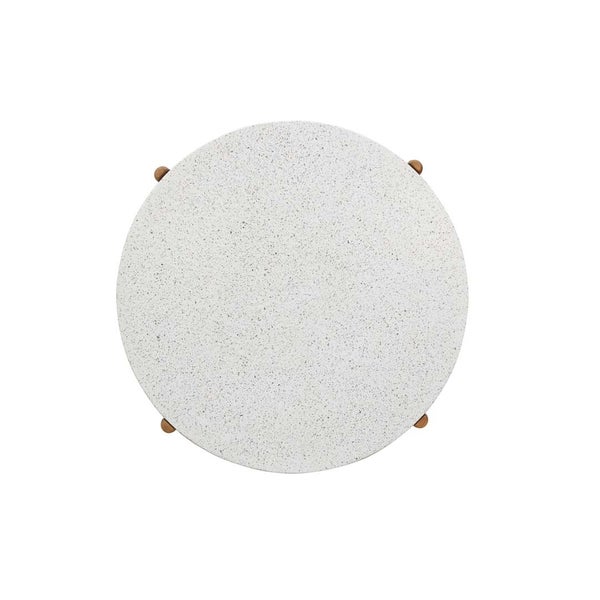 Runder Tisch mit Tischplatte im Steindekor und Holzbeinen, Vogelperspektive