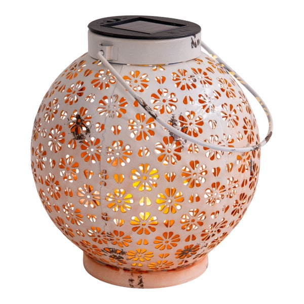 2er-Set LED Deko-Solarleuchte Ø 18 cm  Außen Deko aus Metall in Weiß mit integrierten LEDs