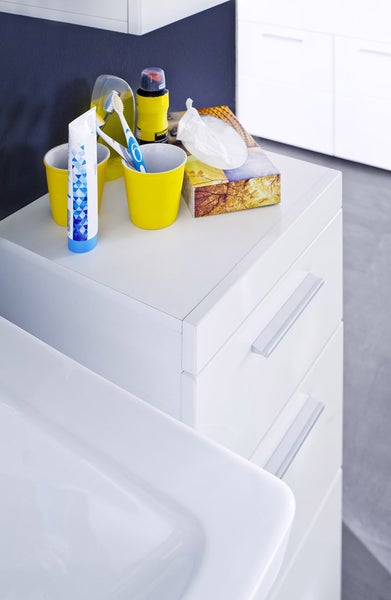 AmandaMando Bad Standtype Stauraum 1 Tür, 1 Schublade weiß, weiß Hochglanz. 37 X 31 X 79 cm