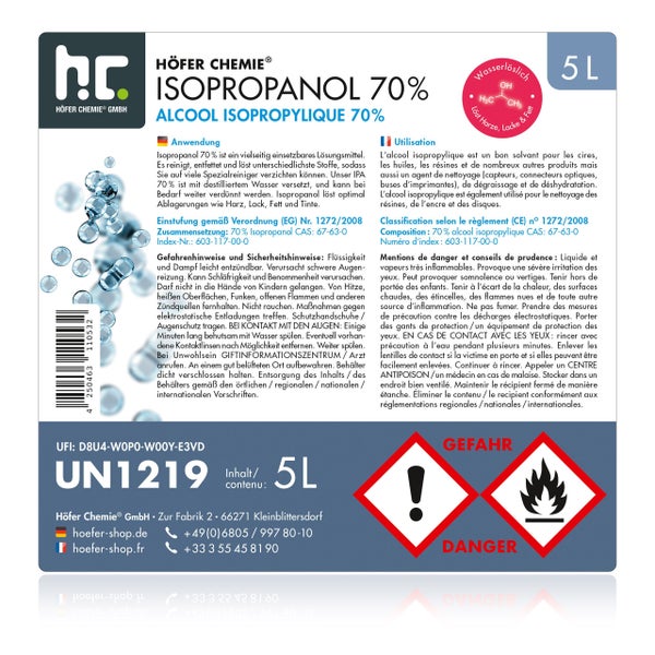 Höfer Chemie Isopropanol 70 Prozent in 5 Liter Gebinde