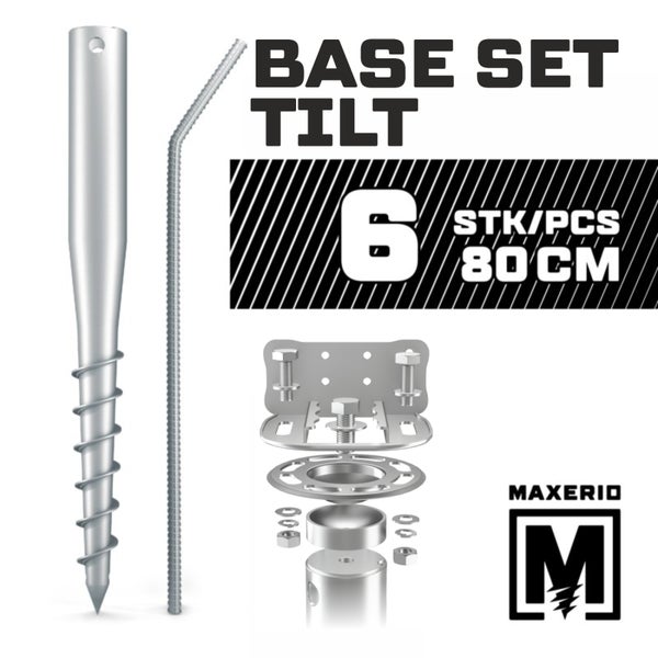 MAXERIO® 80 cm 6er Base-Set TILT + Konsole Schraubfundament Bodenhülse Erdanker Erdschraube Einschraubhülse Erdschraubenfundament Bodenanker Schraubanker Fundament für Gartenhaus Terrasse Sauna Gewächshaus