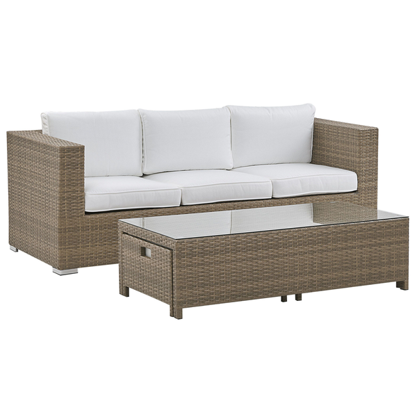Lounge Set mit Tisch und Ottomane 5-Sitzer BELLUNO Polyrattan Weiß