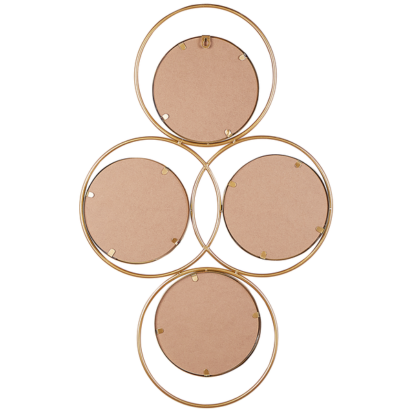 Wanddekoration mit vier runden, goldenen Rahmen