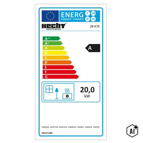 EU Energieeffizienzlabel Hecht ZB-K70 mit Energieeffizienzklasse A und 20,0 Kilowatt Heizleistung.