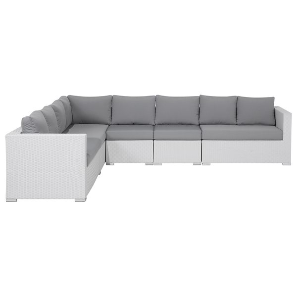 Lounge Set mit Tisch 8-Sitzer XXL rechtsseitig modular Polyrattan Weiß