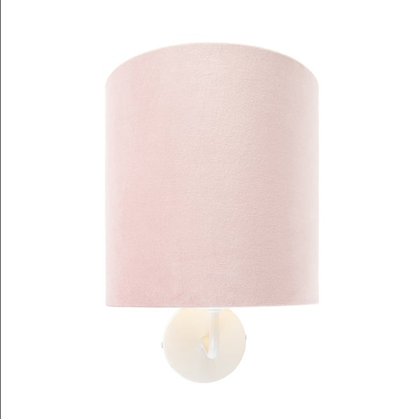 Vintage Wandlampe weiß mit rosa Veloursschirm - Matt