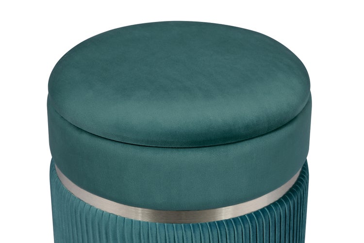 Hocker, 2er-Set gepolstert mit Stauraum Petrol / Silber Rund Ø 31,5 / 36 cm