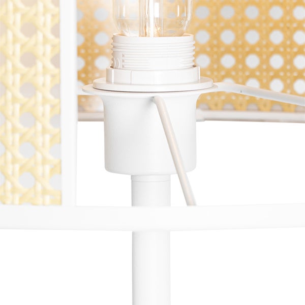 QAZQA - Retro Retro Stehlampe weiß mit Rattan 40 cm - Akira I Wohnzimmer I Schlafzimmer - Rund - LED geeignet E27