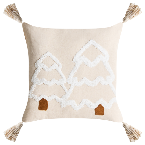 Kissen mit Quasten und Weihnachtsbaum-Motiv