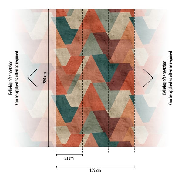Vliestapete mit geometrischem Muster, Höhe 280 Zentimeter, Breite 159 Zentimeter, beliebig oft ansetzbar.