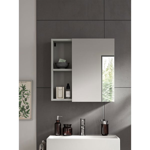 Copa Spiegelschrank Bad 1 Tür 2 Fächer hellgrau, Spiegel. 55 X 17 X 55 cm