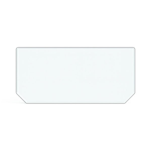Kaminbodenplatte aus Glas in sechseckiger Form als Funkenschutz.