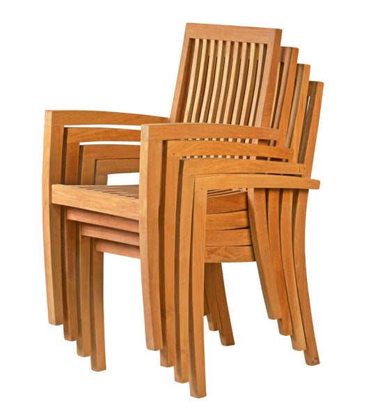 Teak Sitzgruppe 4 Stapelstühle 1 Tisch 120 x 90 cm premium Set