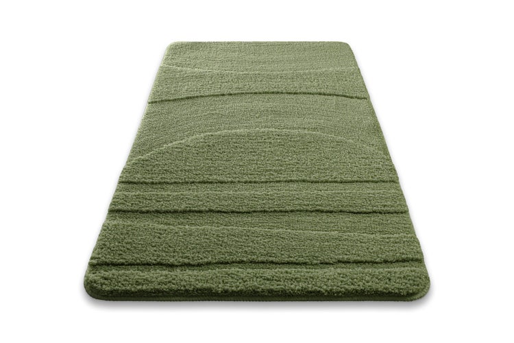 Badteppich mit weichem Flor, rutschhemmender Rückseite, waschbar bei 30 Grad Celsius und für Allergiker geeignet.