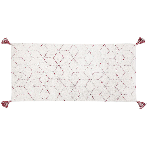 Dekorativer Teppich mit geometrischem Muster und Quasten