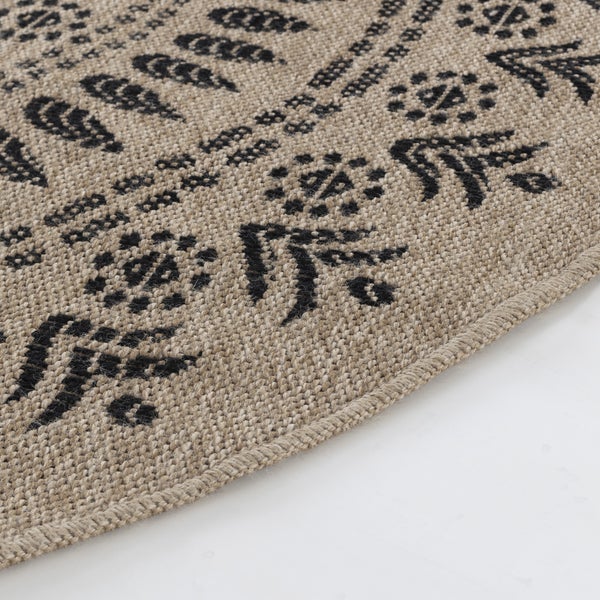 Runder In-/Outdoor-Teppich mit Jute-Look Beige/Schwarz Ø 100 cm VERA