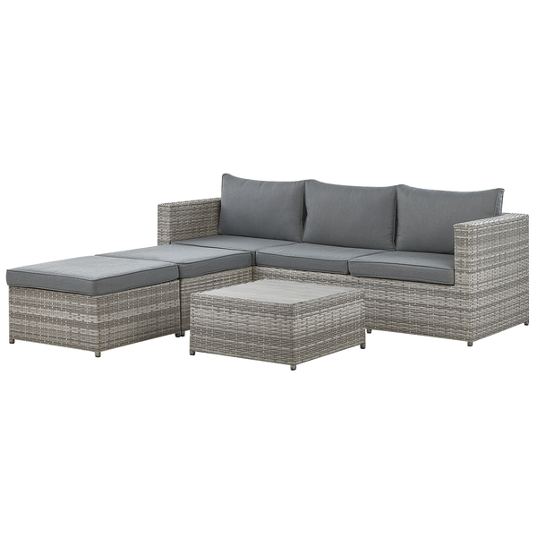 Garten Ecksofa mit Tisch 5-Sitzer SABBIA linksseitig modular Polyrattan Hellgrau