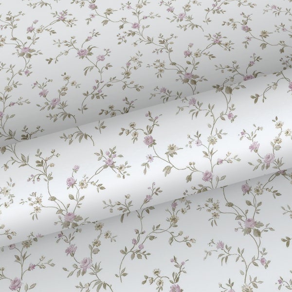 Sanders und Sanders Tapete Blumen Graugrün, Lila und Weiß - 53 cm x 10 m - 640405