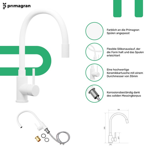 Primagran Küchenarmatur mit flexiblem Silikonauslauf und Keramikkartusche
