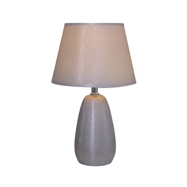 Keramik Tischleuchte h: 37cm SIMLY CERAMICS,  Tischlampe aus Keramik, silber, mit E14-Fassung, für Esszimmer, Wohnzimmer, Diele oder Büro, 31 cm hoch