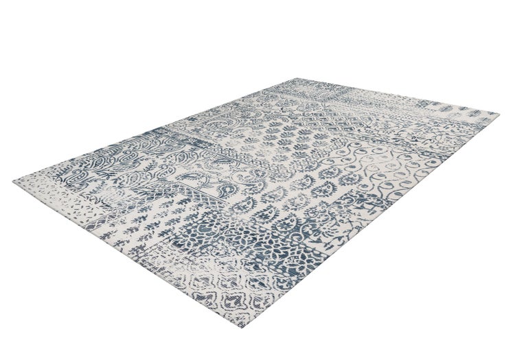 Flachflor Teppich Amanuel Dunkelblau / Elfenbein Ethno-Design 200 x 290 cm