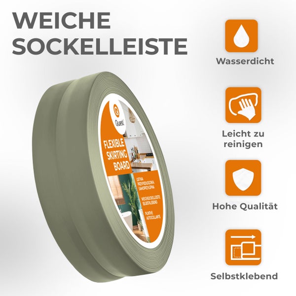 Quest Weichsockelleiste Selbstklebend 50 x 20 mm, PVC Sockelleiste, Flexibel, Olivgrün, 25 Meter