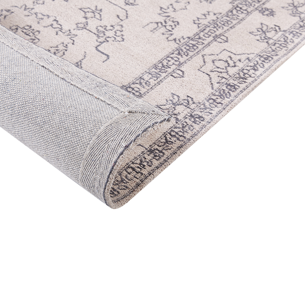 Teppich Baumwolle beige 80 x 300 cm geometrisches Muster Kurzflor GOLLER