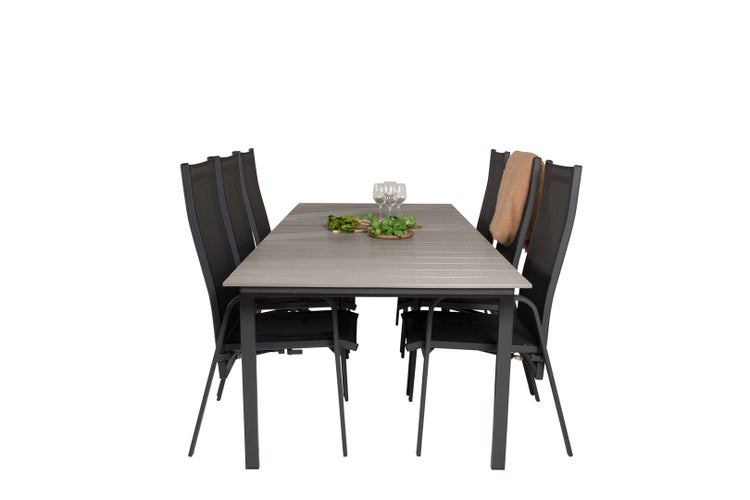 Levels Gartenset Tisch 100x229/310cm und 6 Stühle Copacabana schwarz, grau. 100 X 229 X 75 cm