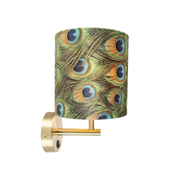 Vintage Wandlampe Gold mit Veloursschirm 20/20/20 Pfau - Combi