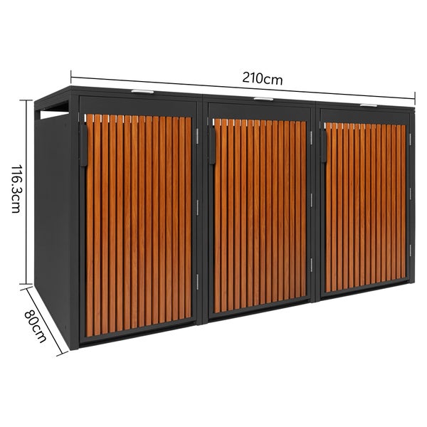 PANELO Mülltonnenbox anthrazit (3er Box) in exklusiver Holzoptik | wetterfest & robust | Mülltonnenverkleidung (Mülltonne 60L - 240L) | Müllhaus | Mülleimerunterstand