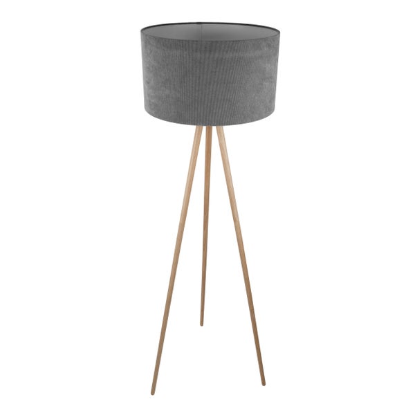 Stehleuchte mit Lampenschirm und Holzbeinen