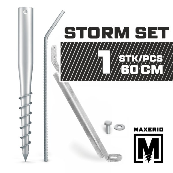 MAXERIO® 60 cm 1er Storm-Set (Sturmanker) Schraubfundament Bodenhülse Erdanker Erdschraube Einschraubhülse Erdschraubenfundament Bodenanker Schraubanker Fundament für Zaun Sichtschutz Sturmanker
