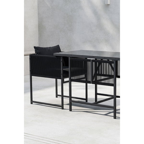 Noto Café-Set 1 Esstisch, 2 Stühle schwarz. 61 X 120 X 73 cm