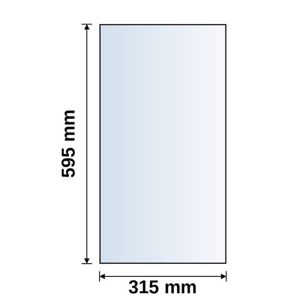Maßzeichnung eines rechteckigen Objekts mit einer Höhe von 595 Millimeter und einer Breite von 315 Millimeter.
