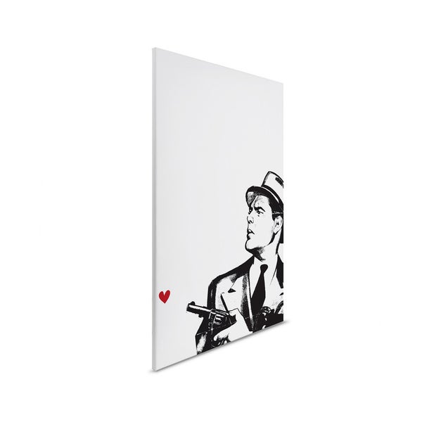 Leinwandbild mit einer Illustration eines Mannes mit Hut und Pistole