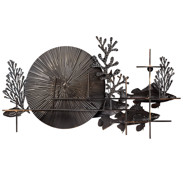 Dekorative Wandskulptur aus Metall mit Fisch-, Korallen- und Sonnenmotiven