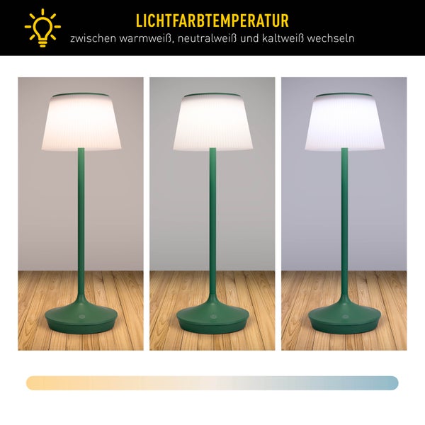 LED Leuchte EMMI für Außen und Innen, Tischlampe aus Metall und Kunststoff, mit fest verbauten LEDs, LED Tischlampe für Balkon, Terrasse, Garten, Wohnzimmer, Wintergarten, ca. 38 cm hoch
