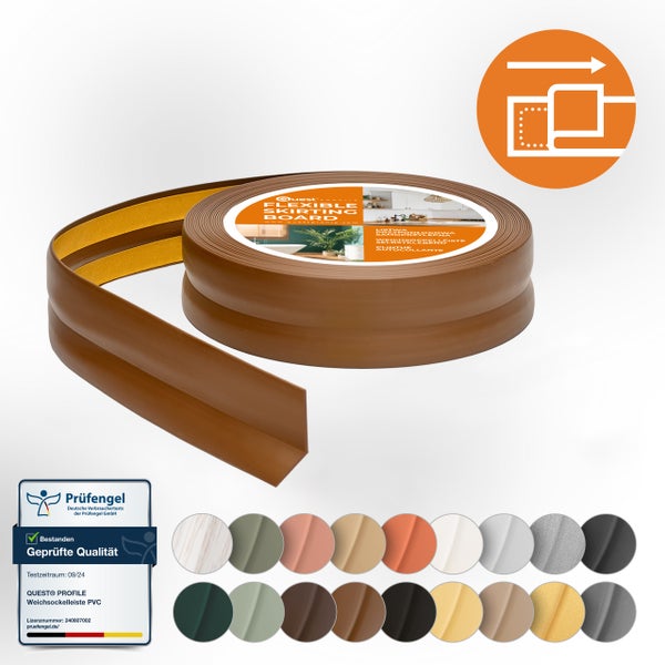 Quest Weichsockelleiste Selbstklebend 30 x 30 mm, PVC, Flexibel, Braun, 5 Meter