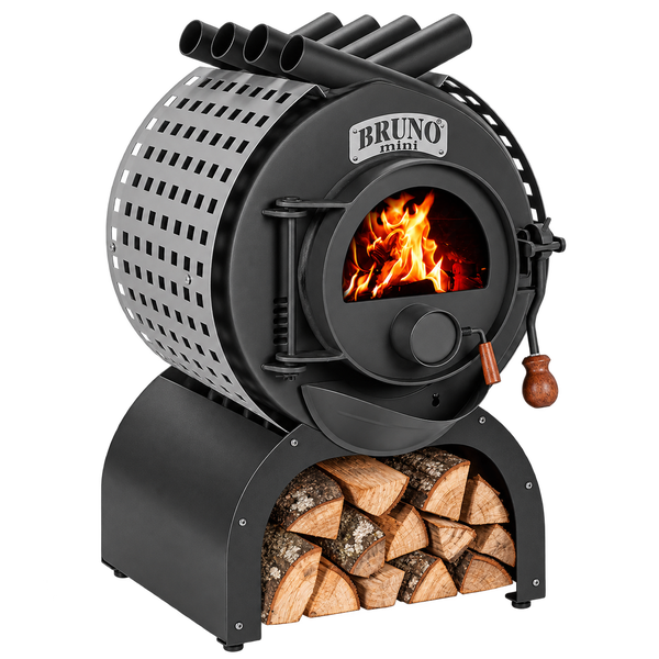 Bruno Mini Kaminofen mit Holzfach und Sichtfenster für Kaminfeuer