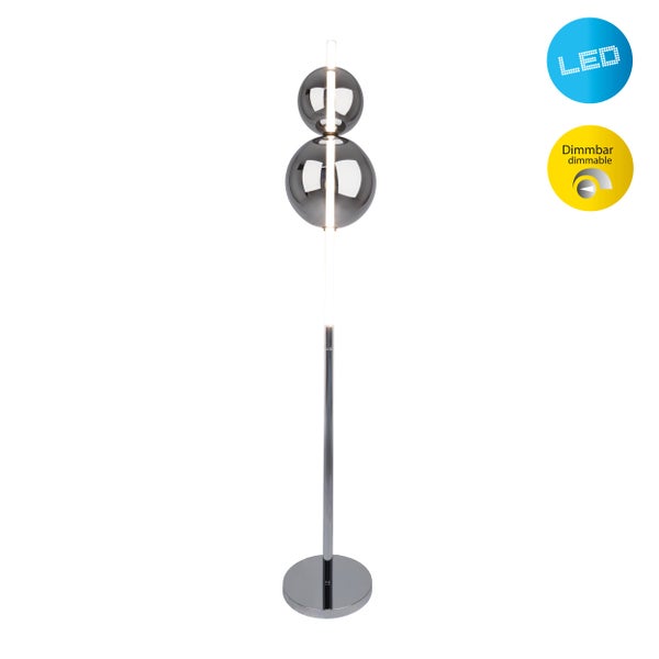 LED Stehleuchte NOVA Stehlampe mit Dimmfunktion aus chromfarbenem Metall, Kunststoff und Rauchglas, mit fest verbauten LEDs , ca 150 cm hoch