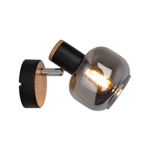 Wandleuchte aus Glas und Holz