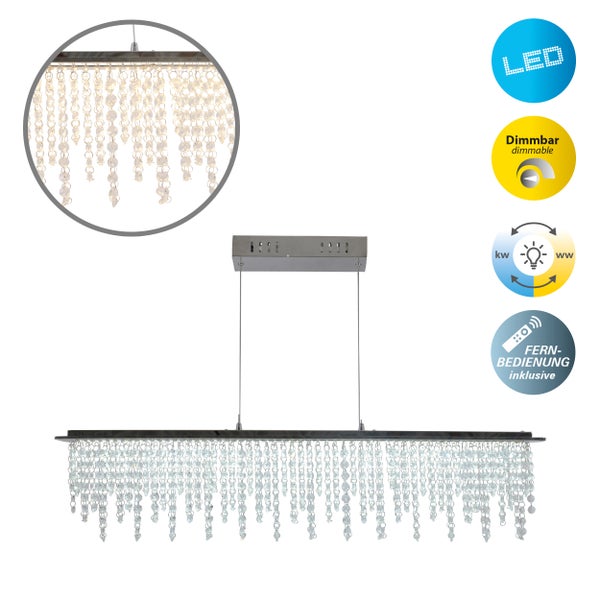 LED Pendelleuchte mit Kristallelementen, dimmbar und inklusive Fernbedienung