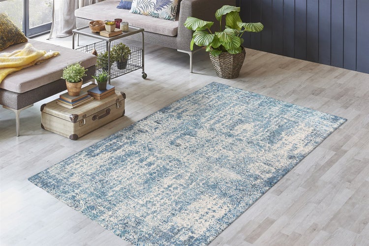 Flachflor Teppich Ciro Blau Vintage 80 x 150 cm